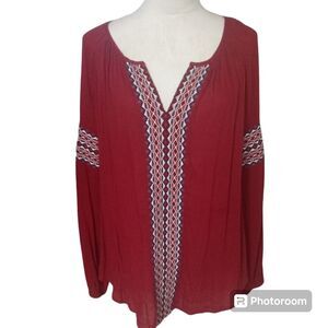 Lucky Brand Red White and Blue Boho Peasant Top Size L